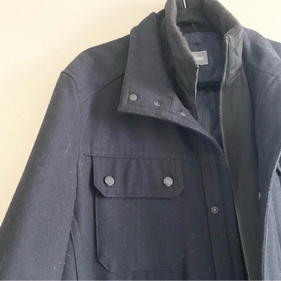 MICHAEL KORS Men's Navy Blue Wool Blend Winter Utility Pea Coat Jacket Large - Picture 4 of 8